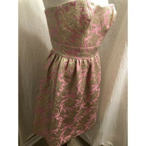 LAUNDRY Shelli Segal  Pink W/ gold Designs Cocktail Party Club Dress Size 2 EUC